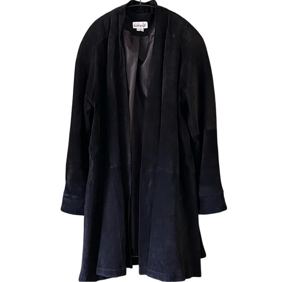 Ellen Ashley Black Vintage Suede Open Front Relaxed Fit Swing Coat Womens Size S - Picture 1 of 13